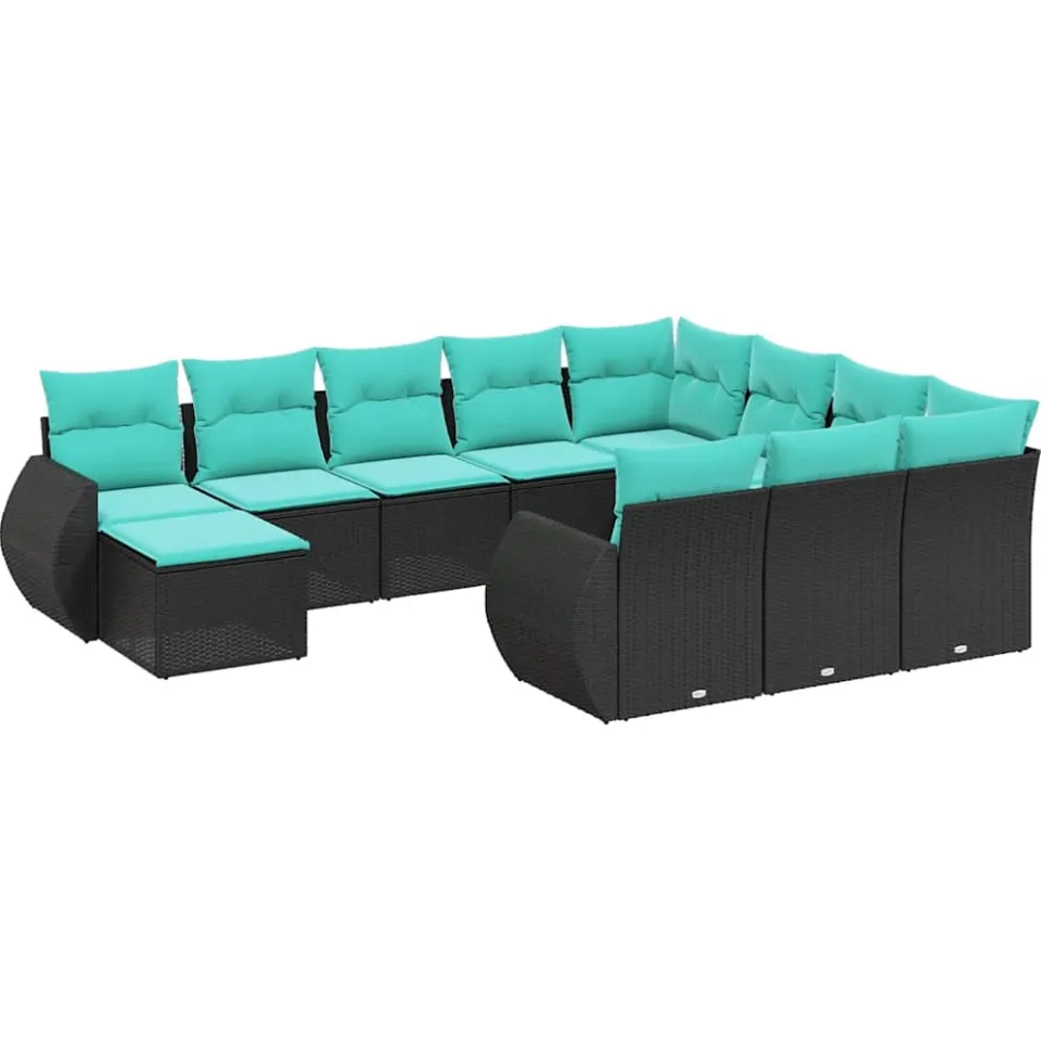 vidaXL 11-delige tuinbankset met kussens, zwart polyrotan, foto 3
