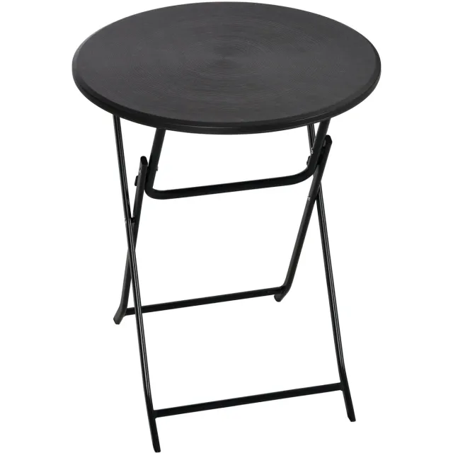 Wishdor Ronde Klaptafel - Houtlook - Voor Balkon En Terras - Staal En HDPE - Donkergrijs - Ø60 X 73 Cm