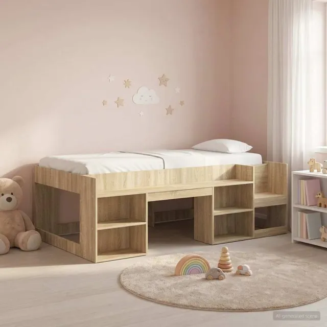 vidaXL Jeugd bedframe met opbergruimte Sonoma Eiken 75 x 190 cm Bruin