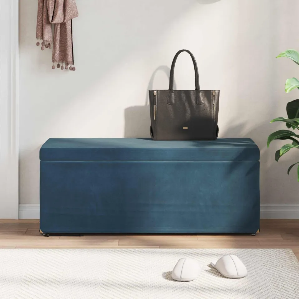 vidaXL Kruk Blauw 101 x 41 x 40 cm Velvet en Gefabriceerd Hout, foto 3