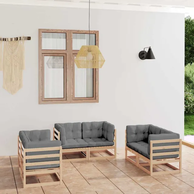 vidaXL 6-delige Loungeset met kussens massief grenenhout grijs, foto 2