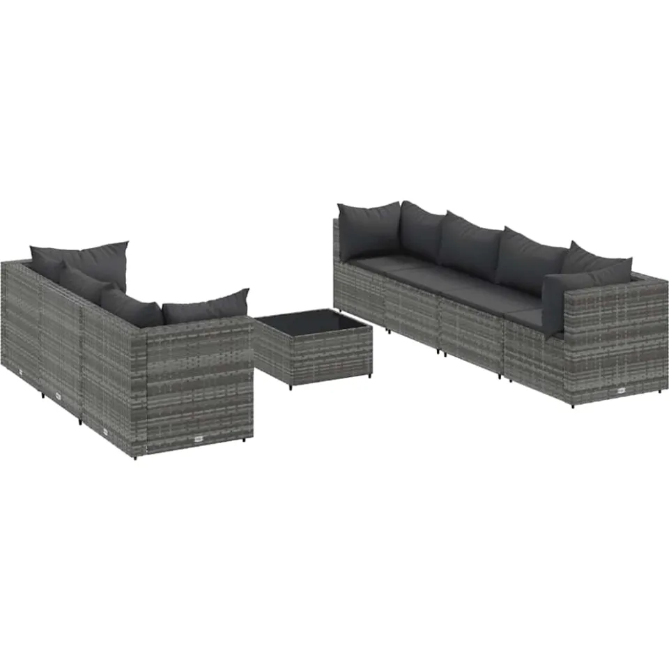 vidaXL 8-delige Loungeset met kussens poly rattan grijs