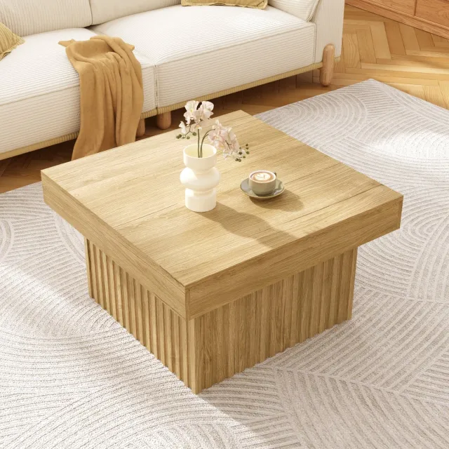 DESMIU Salontafel - Minimalistisch Ontwerp Met Krastbestendig Blad En Stevige Basis - Voor Woonkamer, Eetkamer En Kantoor - Houtkleur - 79x79x46 Cm Naturel