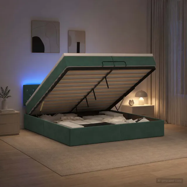 vidaXL Ottoman Bed met Matrassen en LED Donkergroen 200 x 200 cm