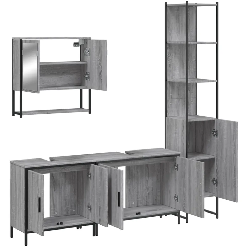 vidaXL 4-delige Badkamermeubelset bewerkt hout grijs sonoma eikenkleur, foto 4