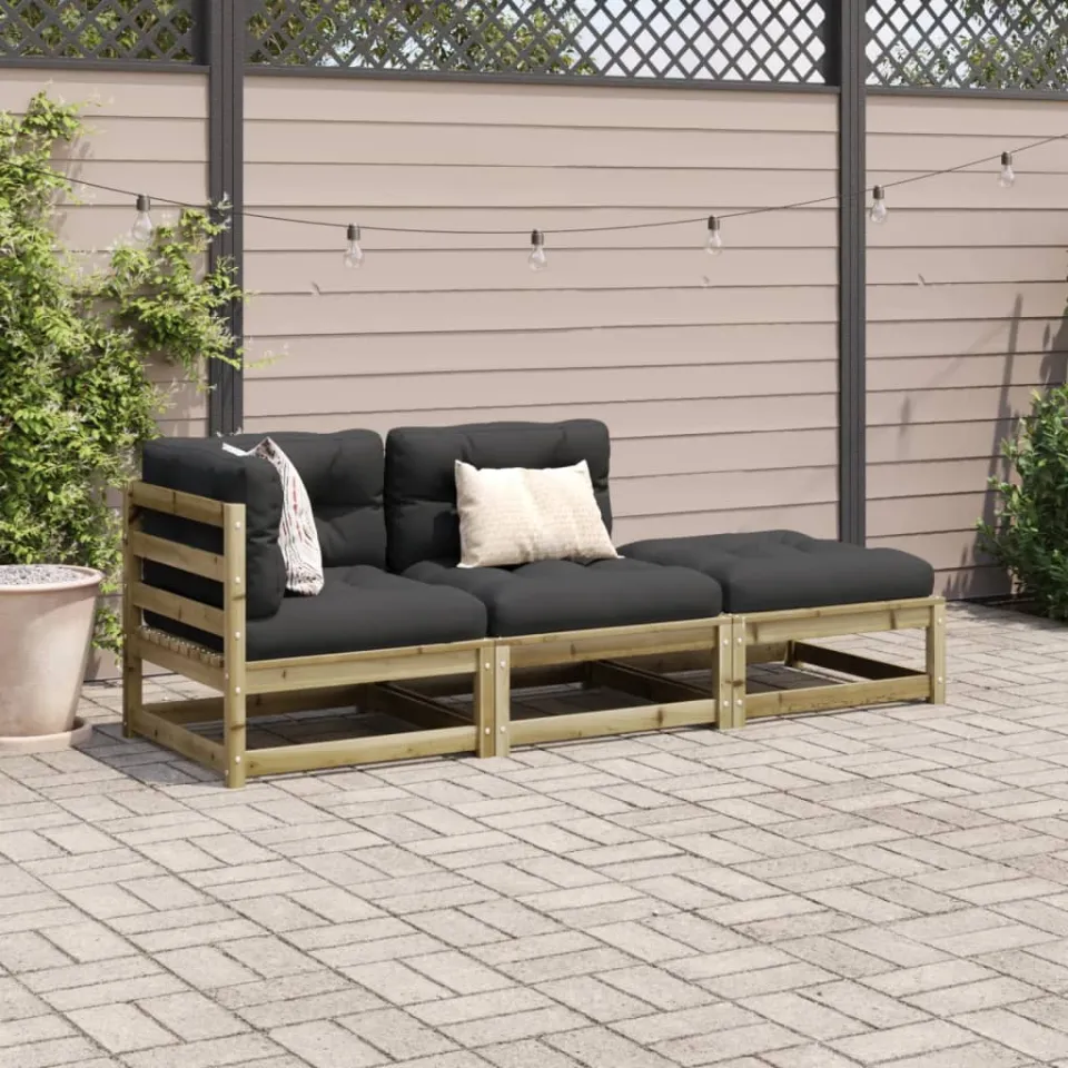 vidaXL 3-delige Loungeset met kussens geïmpregneerd grenenhout bruin, foto 2
