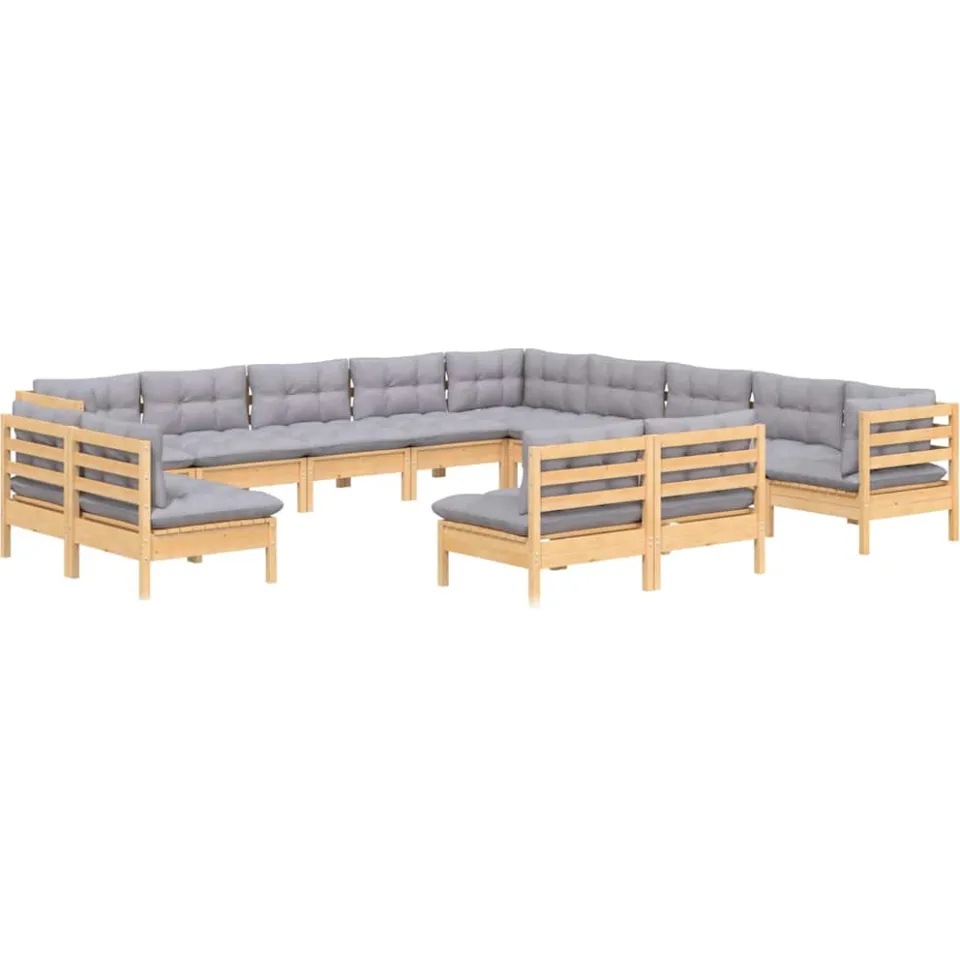 vidaXL 13-delige Loungeset met grijze kussens massief grenenhout Grijs