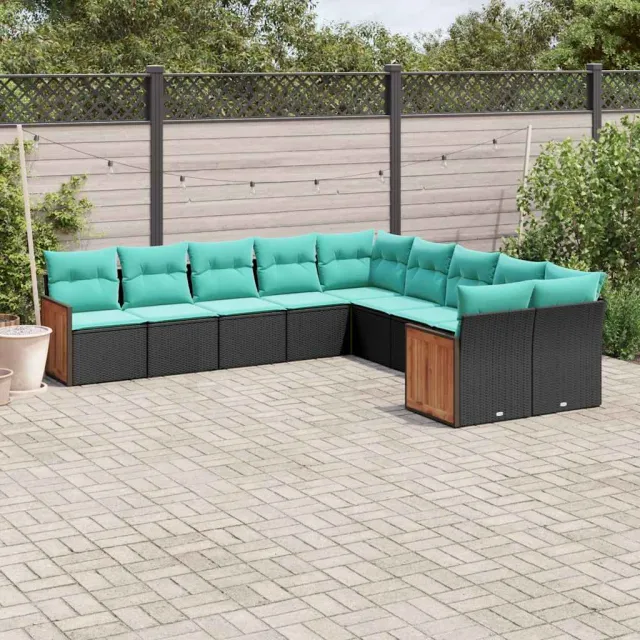 vidaXL 10-delige tuinbankset met kussens van zwart polyrotan, foto 2