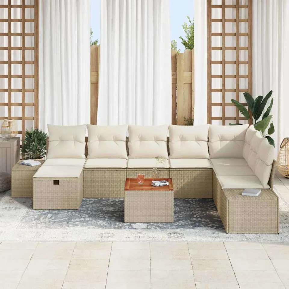 vidaXL Tuinbankenset 9 st Beige poly rattan, foto 3