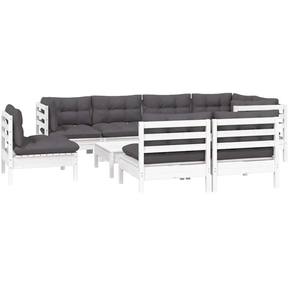 vidaXL 9-delige Loungeset met kussens massief grenenhout wit