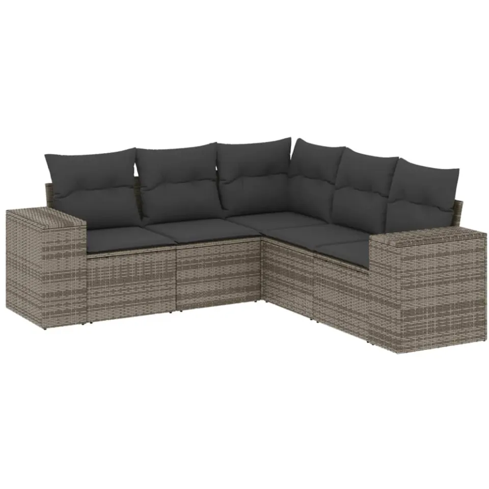 vidaXL 5-delige Loungeset met kussens poly rattan grijs
