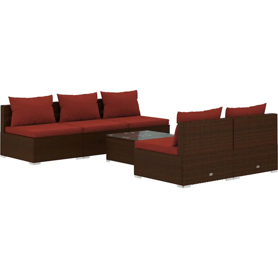 vidaXL 6-delige Loungeset met kussens poly rattan bruin, foto 3