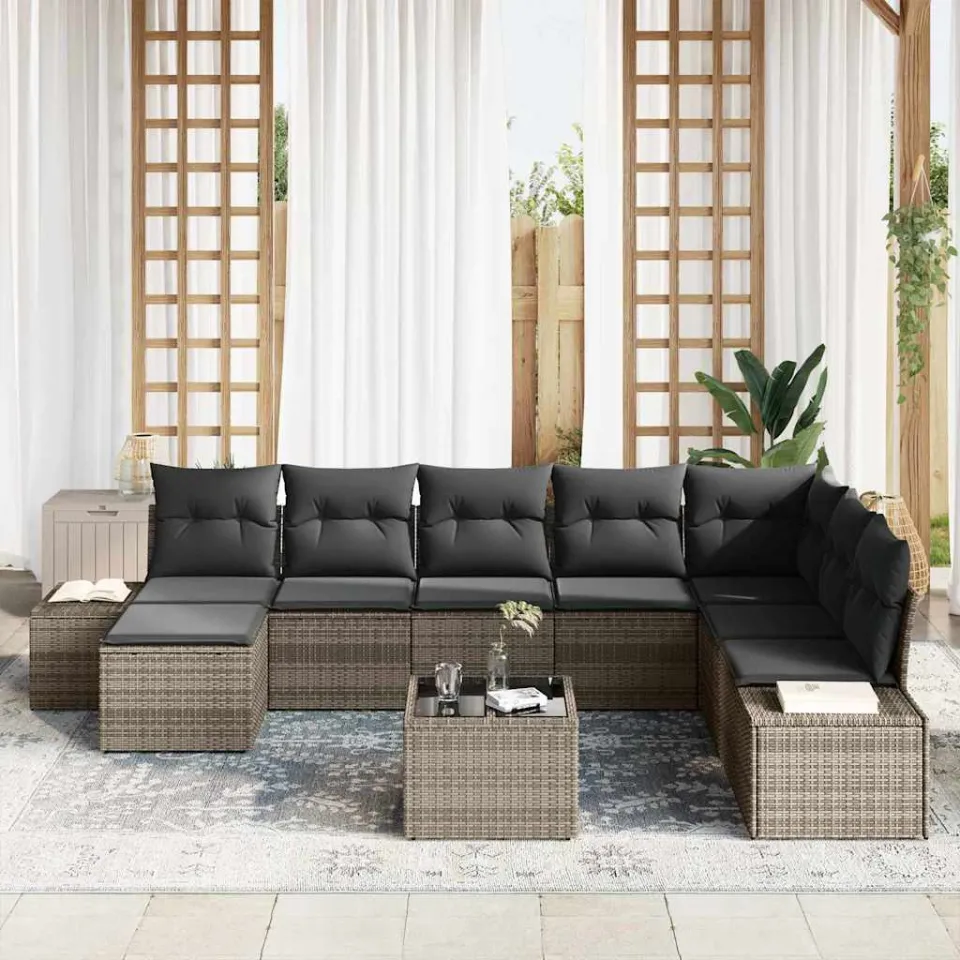 vidaXL Tuin Sofa Set 8 st Grijs poly rattan, foto 3