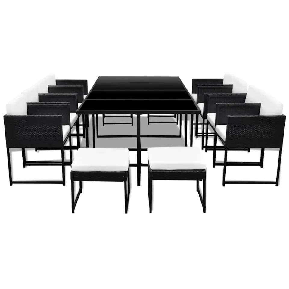 vidaXL 13-delige Tuinset met kussens poly rattan zwart, foto 2