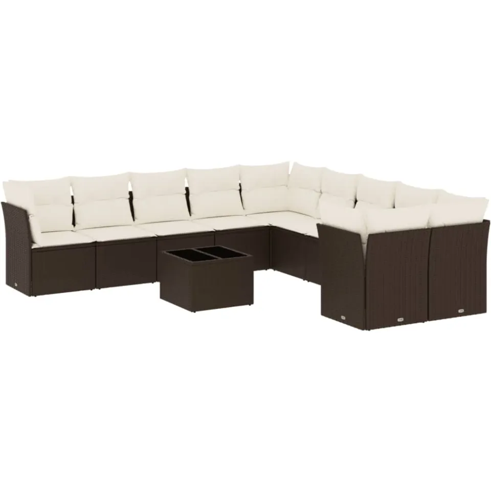 vidaXL 11-delige Loungeset met kussens poly rattan bruin