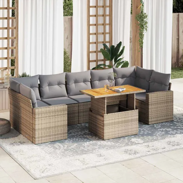 vidaXL 8-delige Loungeset met kussens poly rattan beige, foto 2
