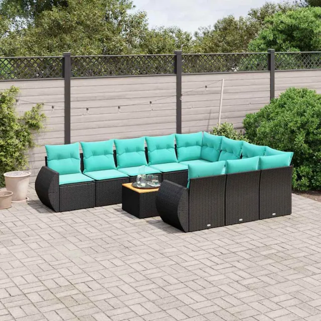 vidaXL 11-delige tuinbankset met kussens, zwart polyrotan, foto 2