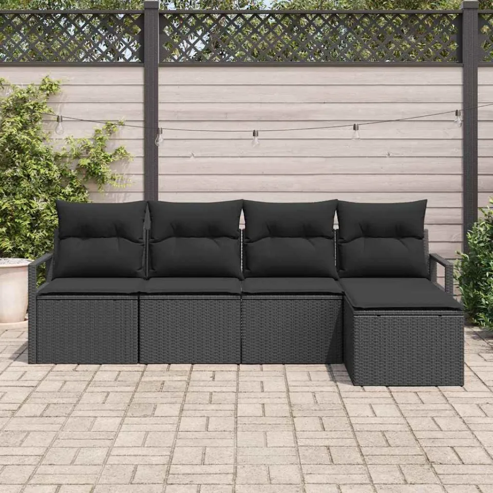 vidaXL Bankstel 5 st Zwart poly rattan