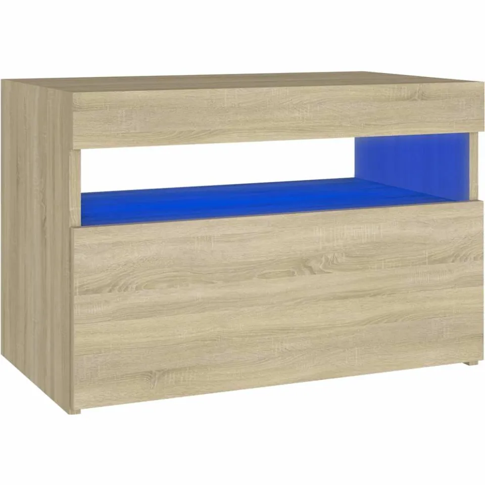 vidaXL Nachtkastje LED-verlichting 60x35x40 cm bewerkt hout sonoma eik Bruin
