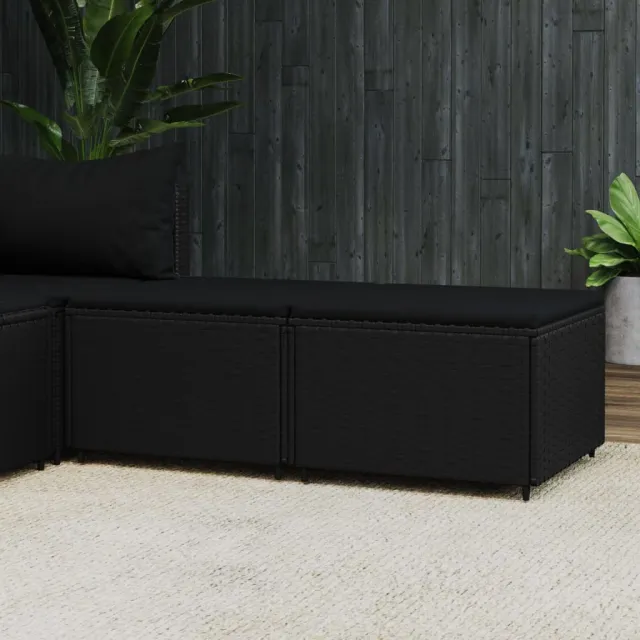 vidaXL Voetensteunen 2 st met kussens poly rattan zwart, foto 2