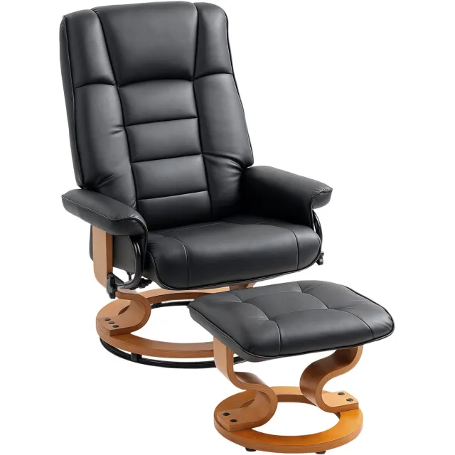Homona Relaxfauteuil met hocker - 360° draaibaar en verstelbaar - Met kunstlederen bekleding - 76 x 85 x 104 cm - Zwart