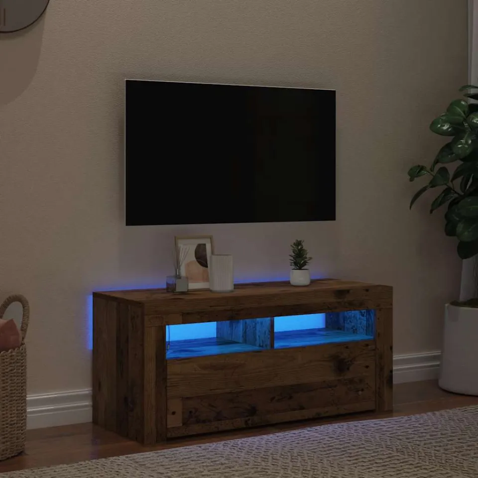 vidaXL Tv-meubel met LED 90x35x40 cm bewerkt hout oud hout bruin, foto 3