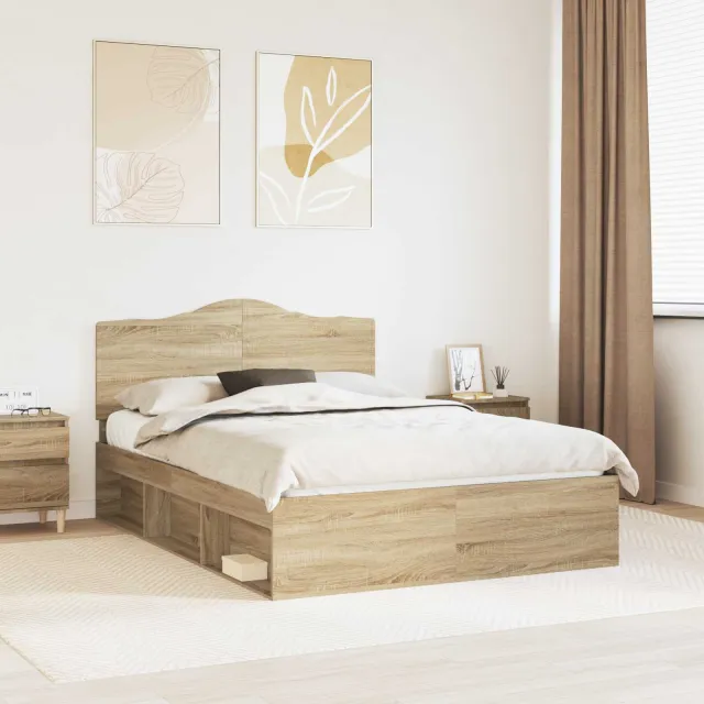 vidaXL Bedframe met hoofdeinde Sonoma 140 x 200 cm Massief grenenhout Bruin