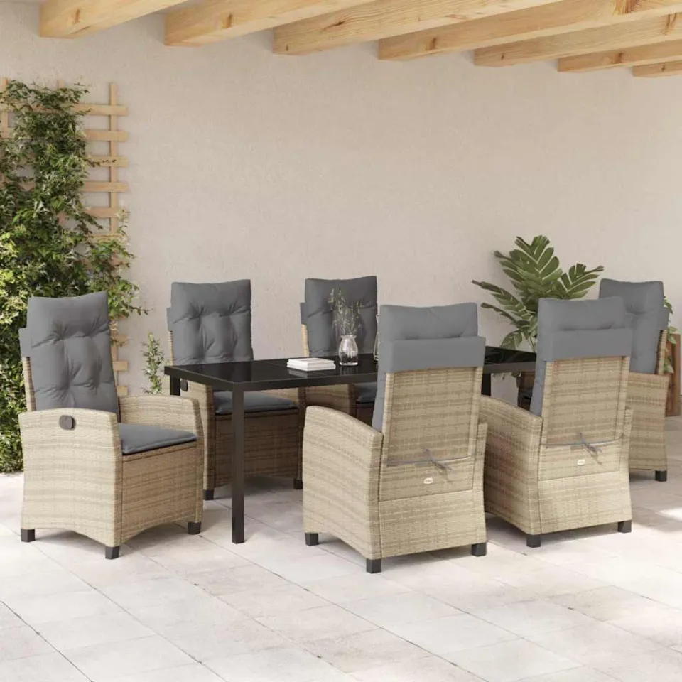 vidaXL Tuin eettafelset 7 st Beige poly rattan, foto 3
