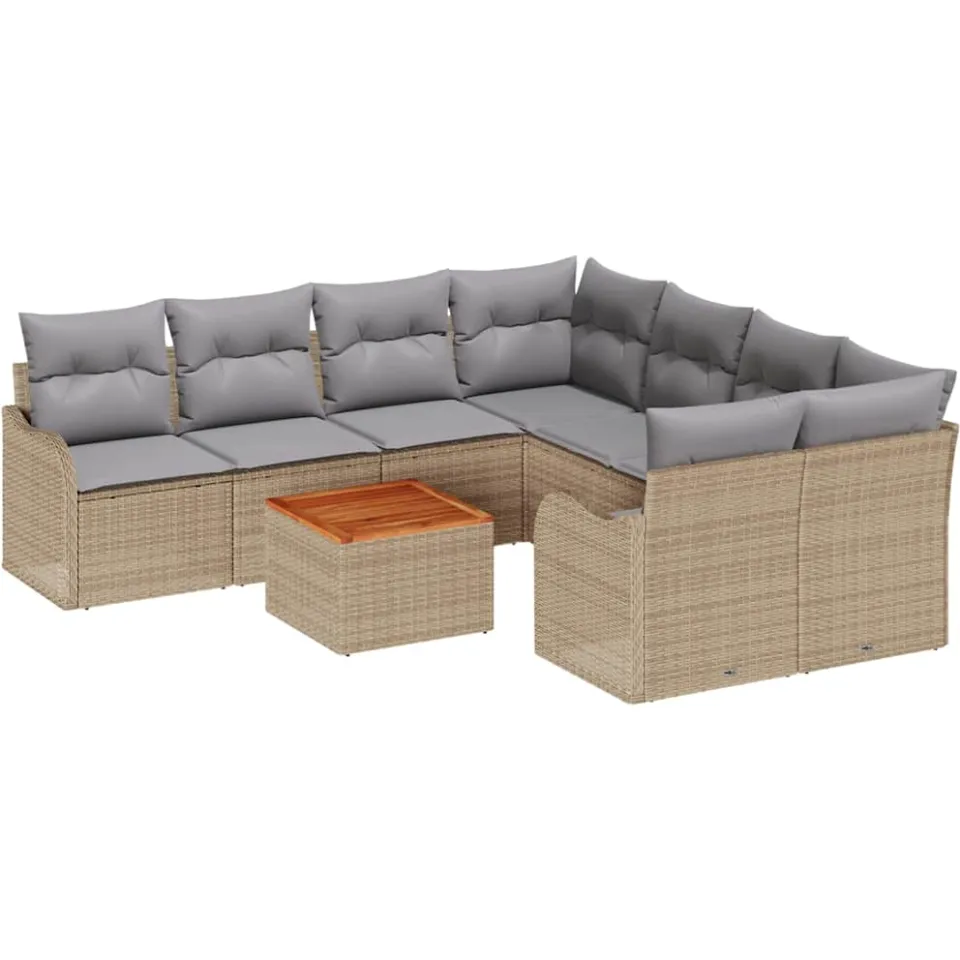 vidaXL Tuinbankenset 9 st Beige en Licht Grijs poly rattan