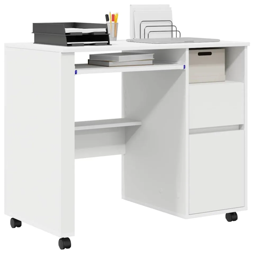 vidaXL Bureau met Wielen Wit 91 x 50 x 77 cm Bewerkt hout