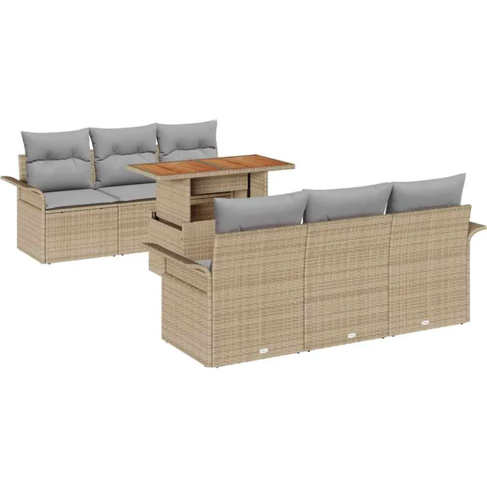 vidaXL Tuin Sofa Set 7 st Beige Poly riet