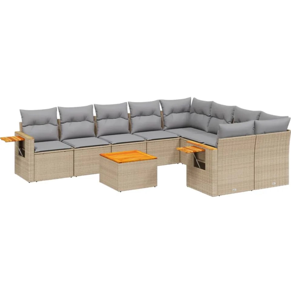 vidaXL 10-delige Loungeset met kussens poly rattan beige, foto 3