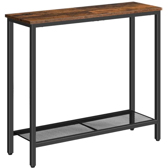 Trankielo Consoletafel met Dubbellaagse Legplanken – Vintage Industriële Stijl – Bruin-Zwart – 75 x 24 x 75 cm Zwart bruin