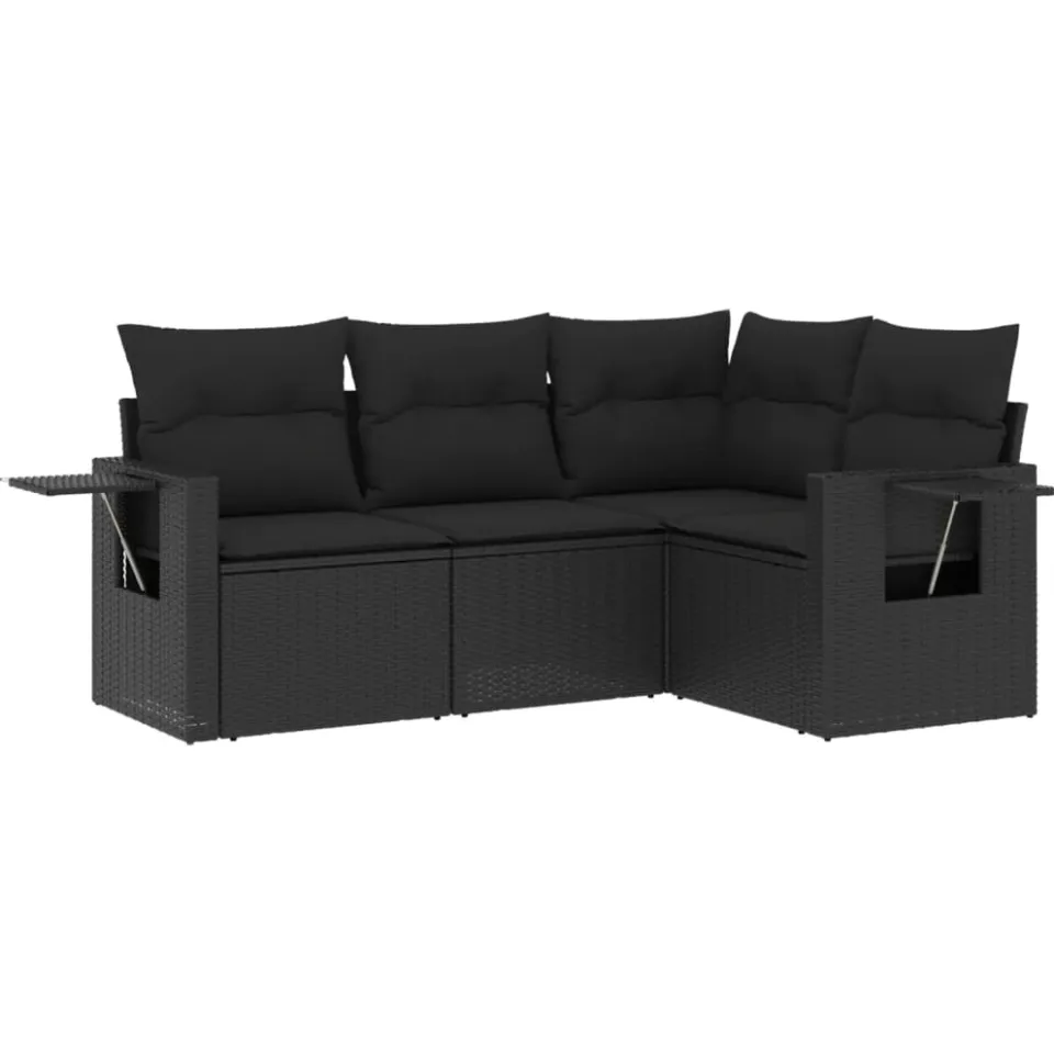vidaXL 4-delige Loungeset met kussens poly rattan zwart, foto 3