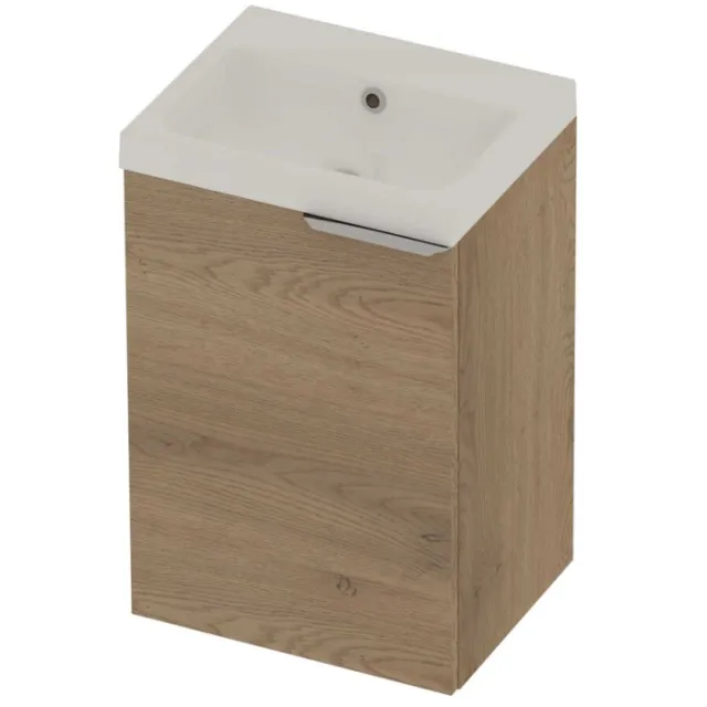 Basic-Line Pretty 36 Badmeubelset Polystone Zonder Kraangat 45x36x70 cm Pure Oak Glans Wit