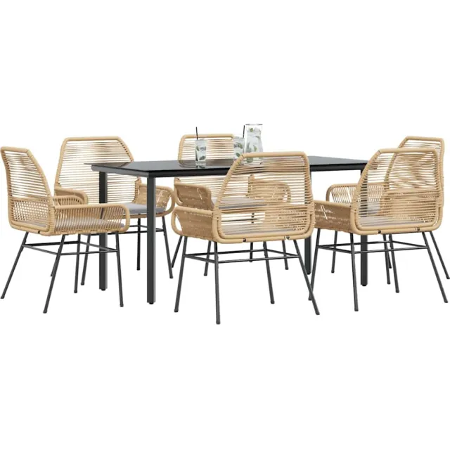 vidaXL 7-delige Tuinset met kussens poly rattan glas bruin