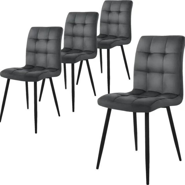 ml-design eetkamerstoelen set van 4, antraciet, keukenstoel met fluwelen bekleding, woonkamerstoel met rugleuning, gestoffeerde stoel met metalen poten, ergonomische stoel voor eettafel, eetkamerstoel