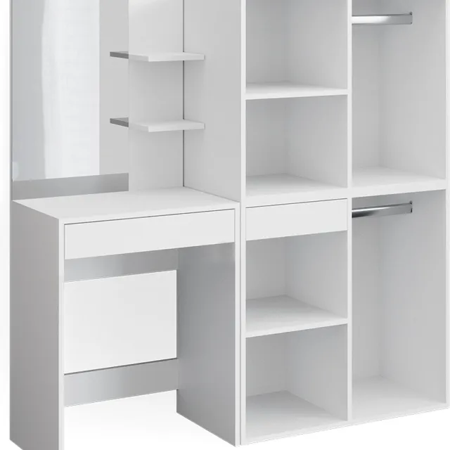 Vicco Kaptafel Isabelle, Wit, 140 cm met spiegel en 2 aanbouwkasten