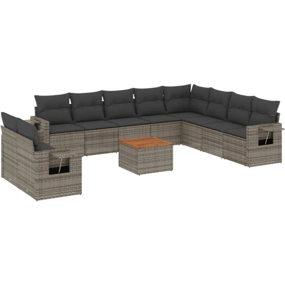 vidaXL 11-delige Loungeset met kussens poly rattan grijs, foto 3