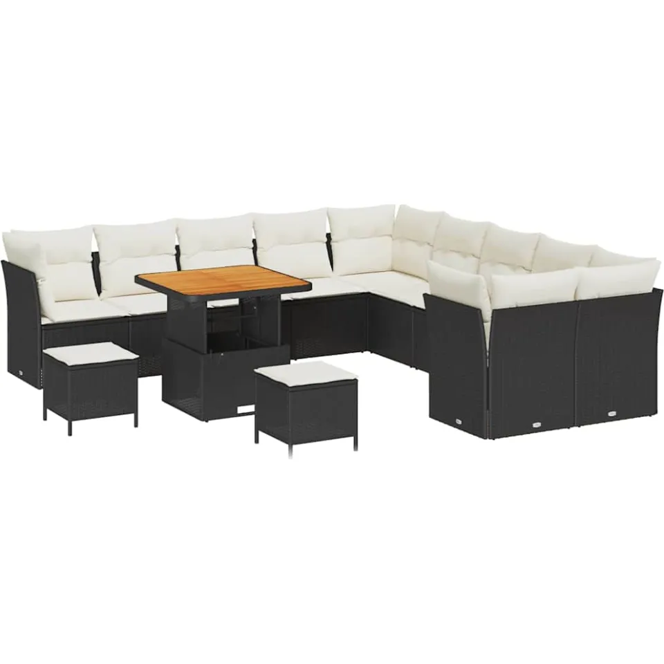 vidaXL Tuinbankenset 13 st Zwart poly rattan