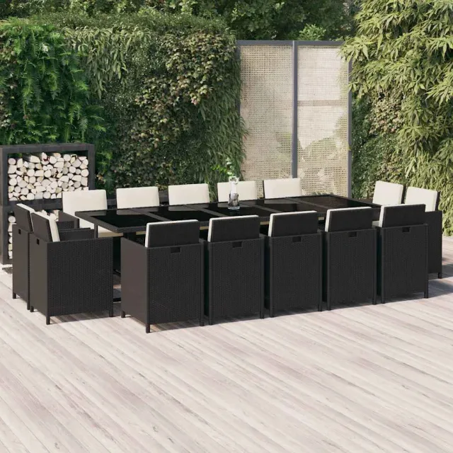 vidaXL 15-delige Tuinset met kussens poly rattan zwart, foto 2