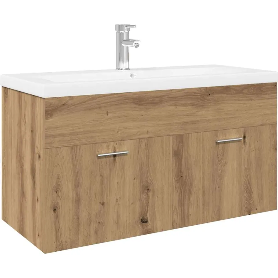 vidaXL Wastafelkast met ingebouwde wasbak hout artisanaal eiken, foto 3