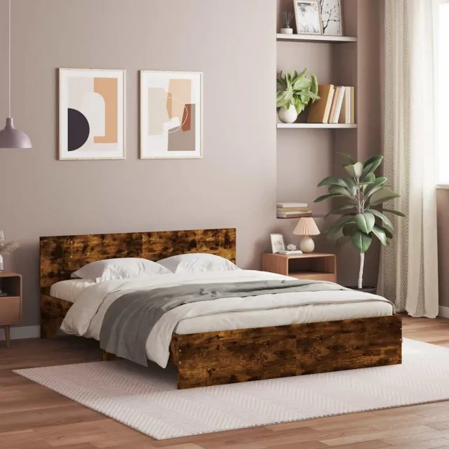 vidaXL Bedframe met hoofdeinde gerookt eikenkleurig 150x200 cm
