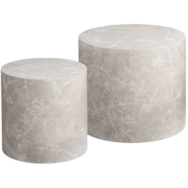 House Nordic Salontafel Prague - Rond Beige Marmerlook - Set Van 2