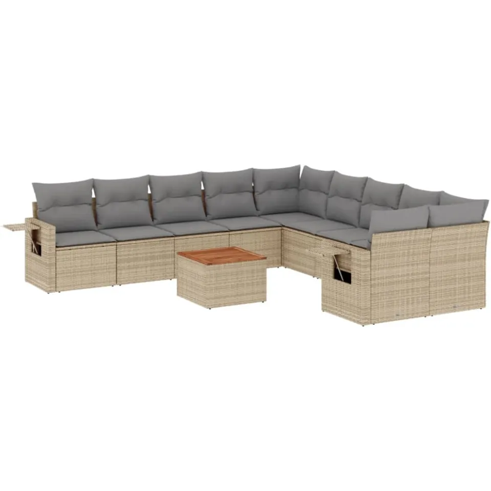 vidaXL 11-delige Loungeset met kussens poly rattan gemengd beige, foto 3
