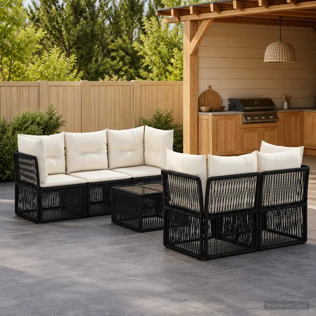 vidaXL Tuinbankenset 6 st Zwart 55 x 55 x 37 cm poly rattan