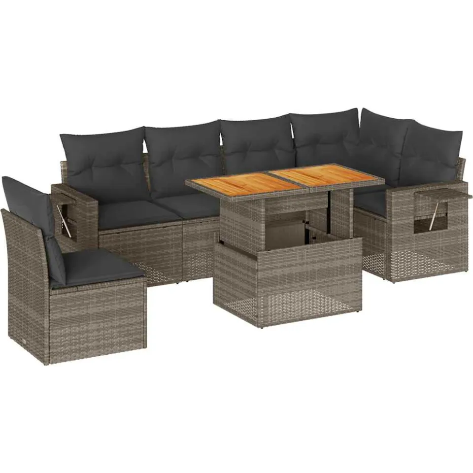 vidaXL 7-delige Loungeset met kussens poly rattan grijs, foto 3