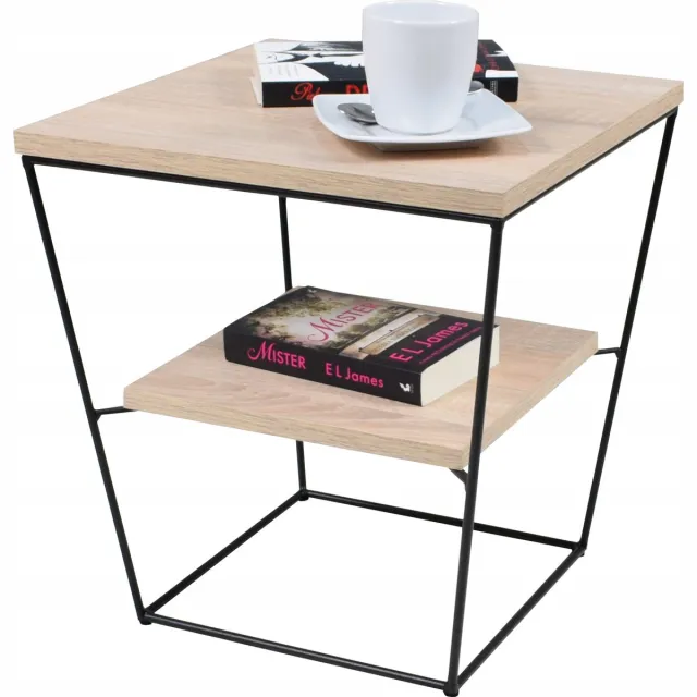 FutuStal Serie V - Druciany Salontafel - 40x40 cm - Zwart Mat - Dąb Sonoma Zwart;Dąb Sonoma