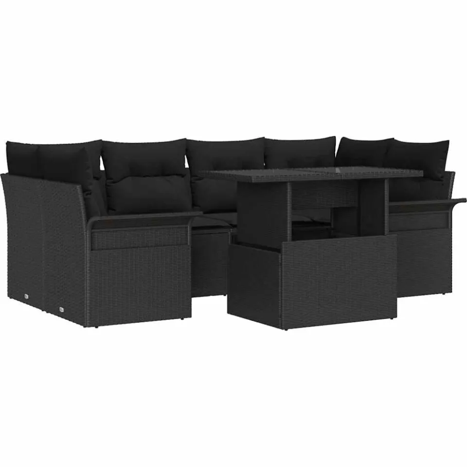 vidaXL Tuin Sofa Set 7 st Zwart poly rattan
