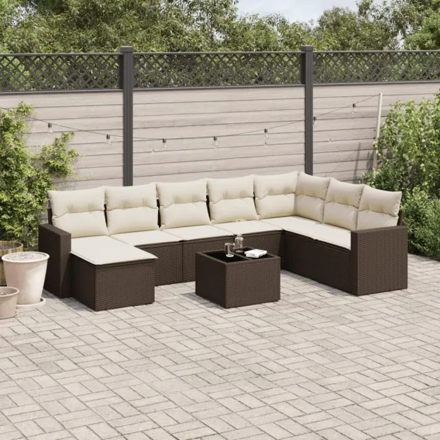 vidaXL 9-delige Loungeset met kussens poly rattan bruin, foto 2